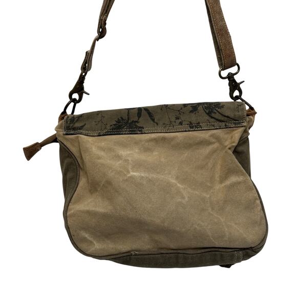 Myra Bag Classic Upcycled Canvas & Leather Messenger Bag - Picture 4 of 10